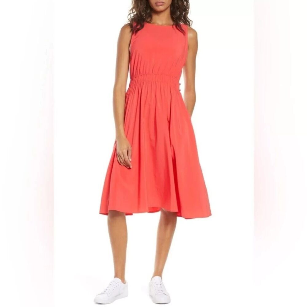 Zella Rosie Dress Women’s Size XL Coral Pink Midi Sleeveless Cinch Waist